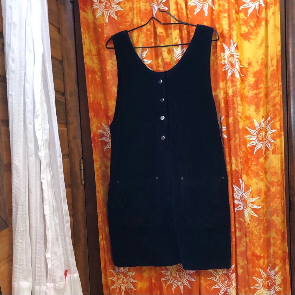 High Sierra dark blue short button up faux corduroy dress with pockets